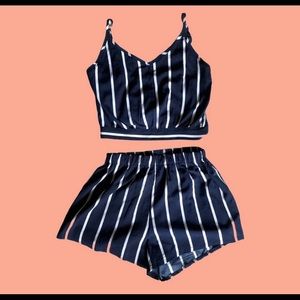 SHEIN blue w/ white stripes matching shorts set